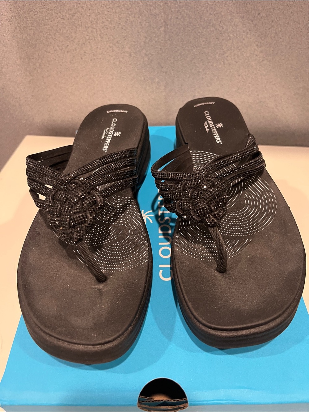Cloudsteppers by Clarks Black Beaded Thong Sandals